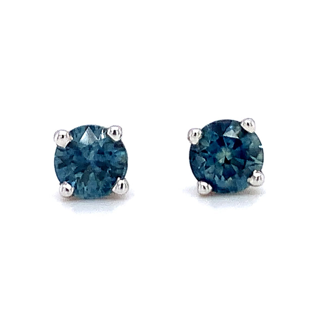 Montana Sapphire White Gold Stud Earrings - "Glacier Blue"
