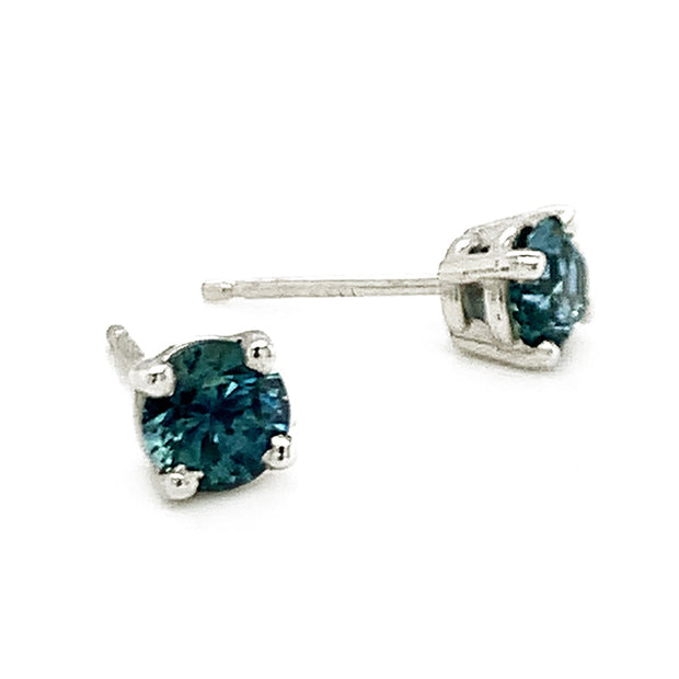 Montana Sapphire White Gold Stud Earrings - "Flathead"