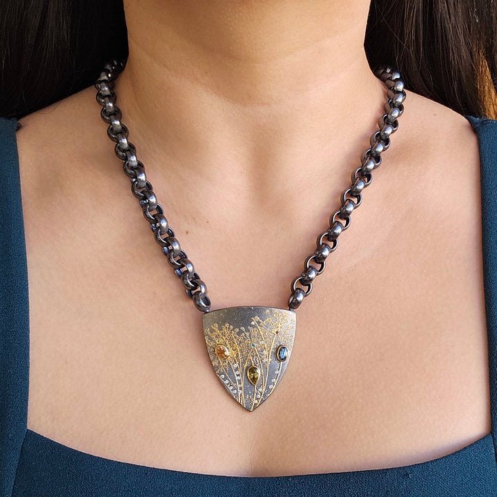 One-of-a-Kind Montana Sapphire, Sterling Silver & Gold Vario Pendant - "Freyja"