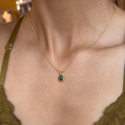 Yellow Gold and Teal Montana Sapphire Necklace - "Hidden Star"
