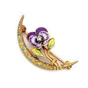 Yellow Gold & Diamond Flower Brooch with Enamel - "Crescent Poppy"