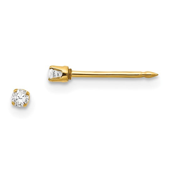 "Tiny Yellow" 2mm Clear White CZ Piercing Studs in 14K Yellow Gold
