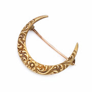 Yellow Gold Crescent Moon Pin - "Blooming Moon"