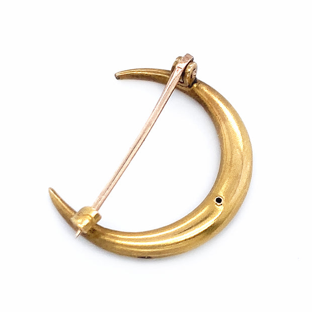 Yellow Gold Crescent Moon Pin - "Blooming Moon"