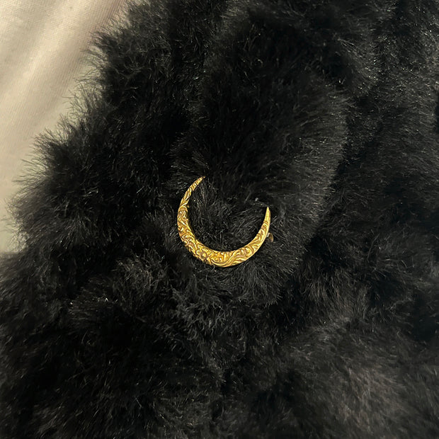 Yellow Gold Crescent Moon Pin - "Blooming Moon"