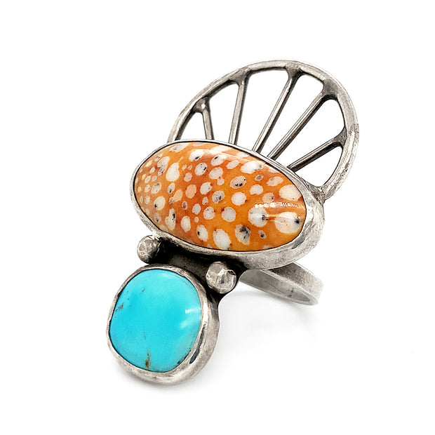 Sterling Silver, Palmwood & Turquoise Ring - "Miami"