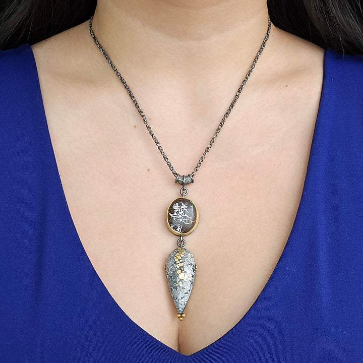 Sterling Silver, Yellow Gold & Opal Necklace - "Dragons Egg"