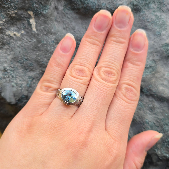 Platinum & Aquamarine Bezel Ring - "J's Garden"