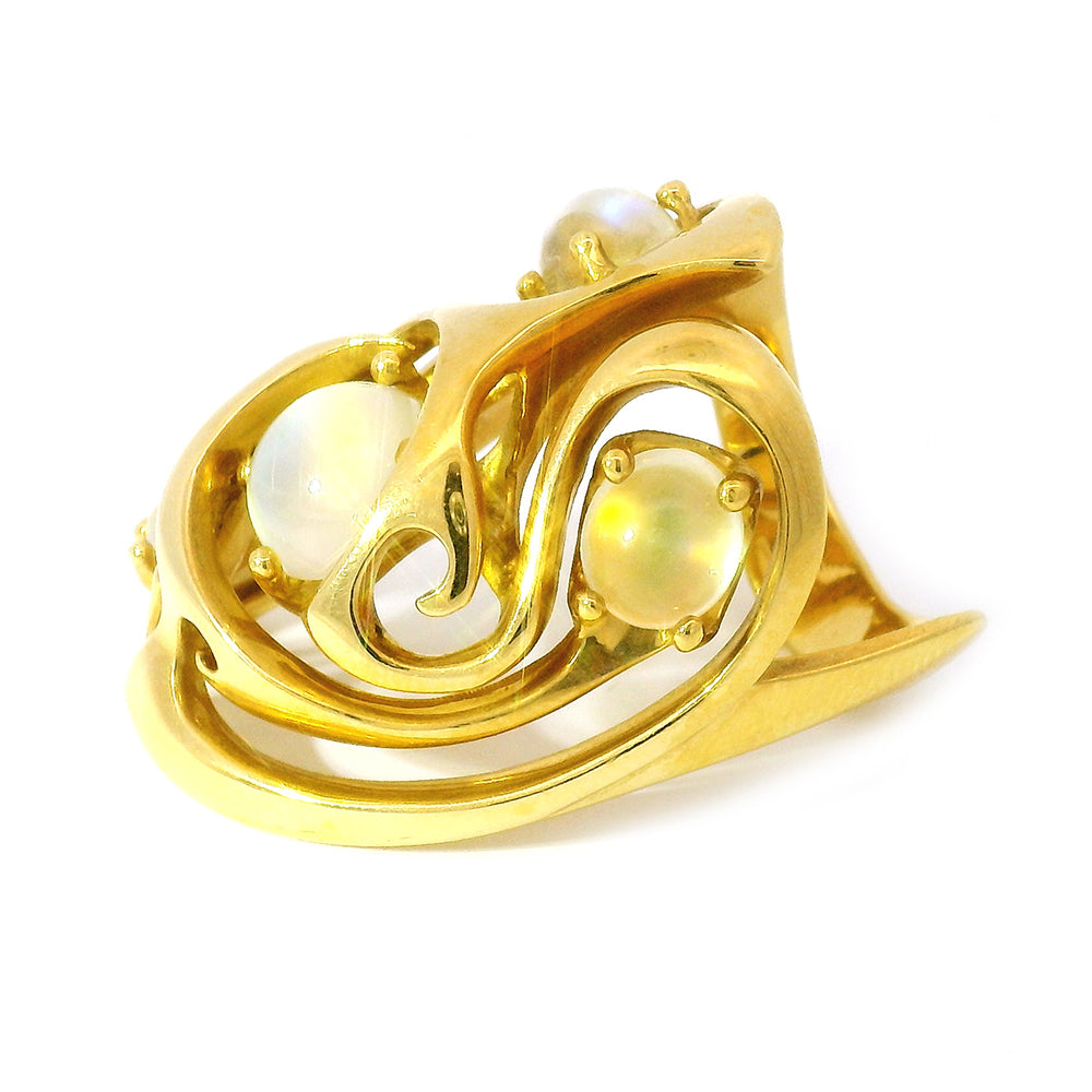 Alan Giovannetti 18K Yellow Gold & Moonstone Sculptural Ring - "Breakthrough"