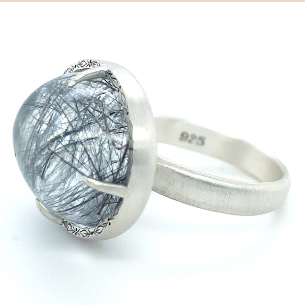 Sterling Silver & Rutilated Quartz Ring - "Spiders Dew"