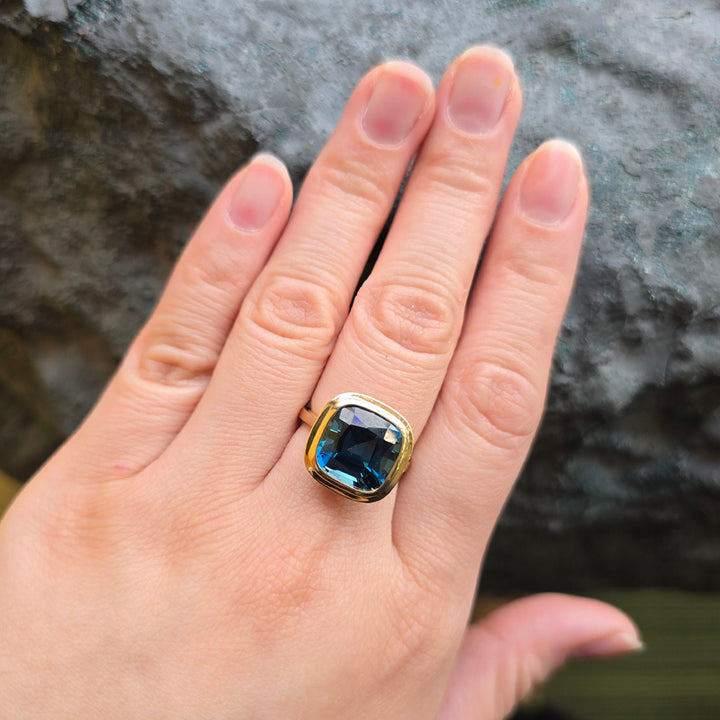 Cushion-Shaped London Blue Topaz Ring - "Manhattan"
