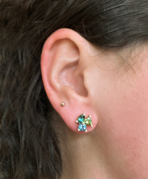 Aquamarine, Green Topaz, and Peridot Studs - "Clover"