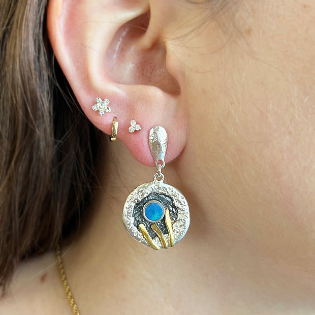 Circle Opal Doublet Dangle Earrings - "Coral Cave"