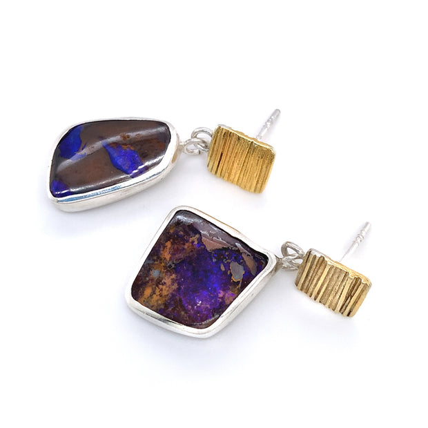 One-of-a-Kind Koroit Opal Drop Earrings - "Black Light"