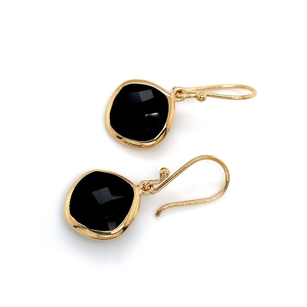Gold Vermeil and Kite-Shaped Black Onyx Drop Earrings - "Stellar"