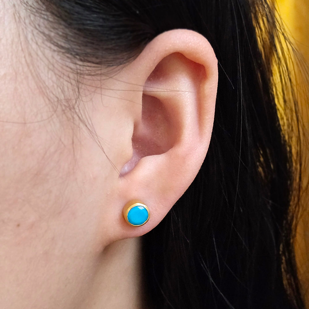 Gold Vermeil Bezel-Set Turquoise Stud Earrings