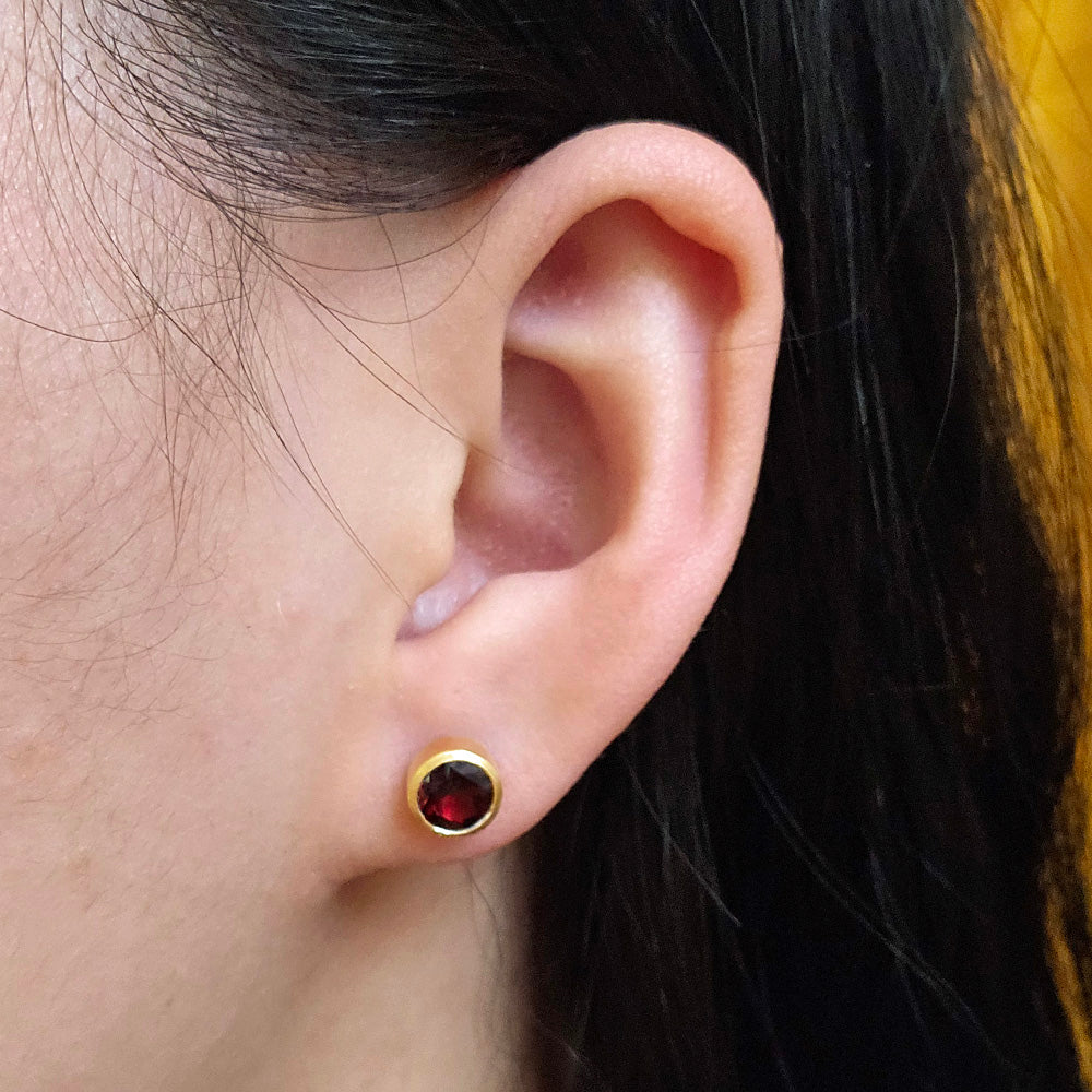 Gold Vermeil Bezel-Set Garnet Stud Earrings
