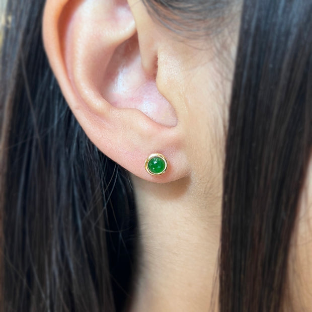 Green Jadeite & Yellow Gold Stud Earrings