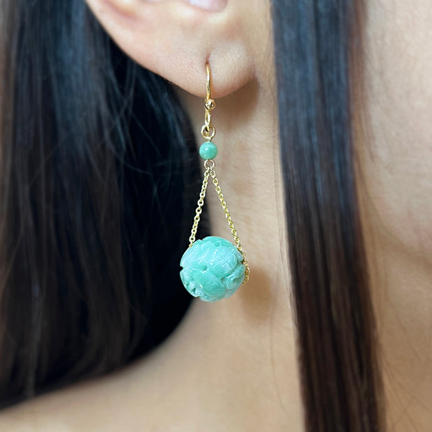 Jadeite & Yellow Gold Dangle Earrings - "Pluto"