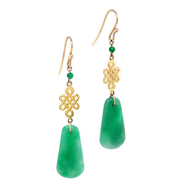 Jadeite & Yellow Gold Dangle Earrings - "Ilia"