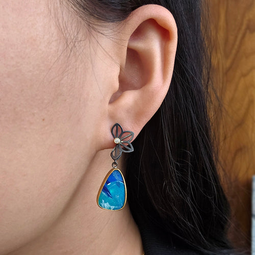 Australian Opal & Diamond Drop Earrings - "Petite Anise"