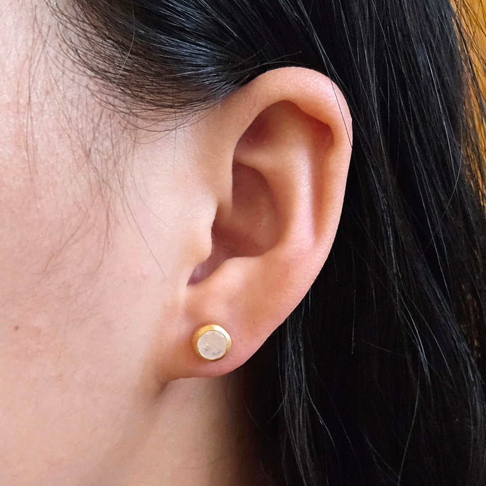 Gold Vermeil Rainbow Moonstone Stud Earrings