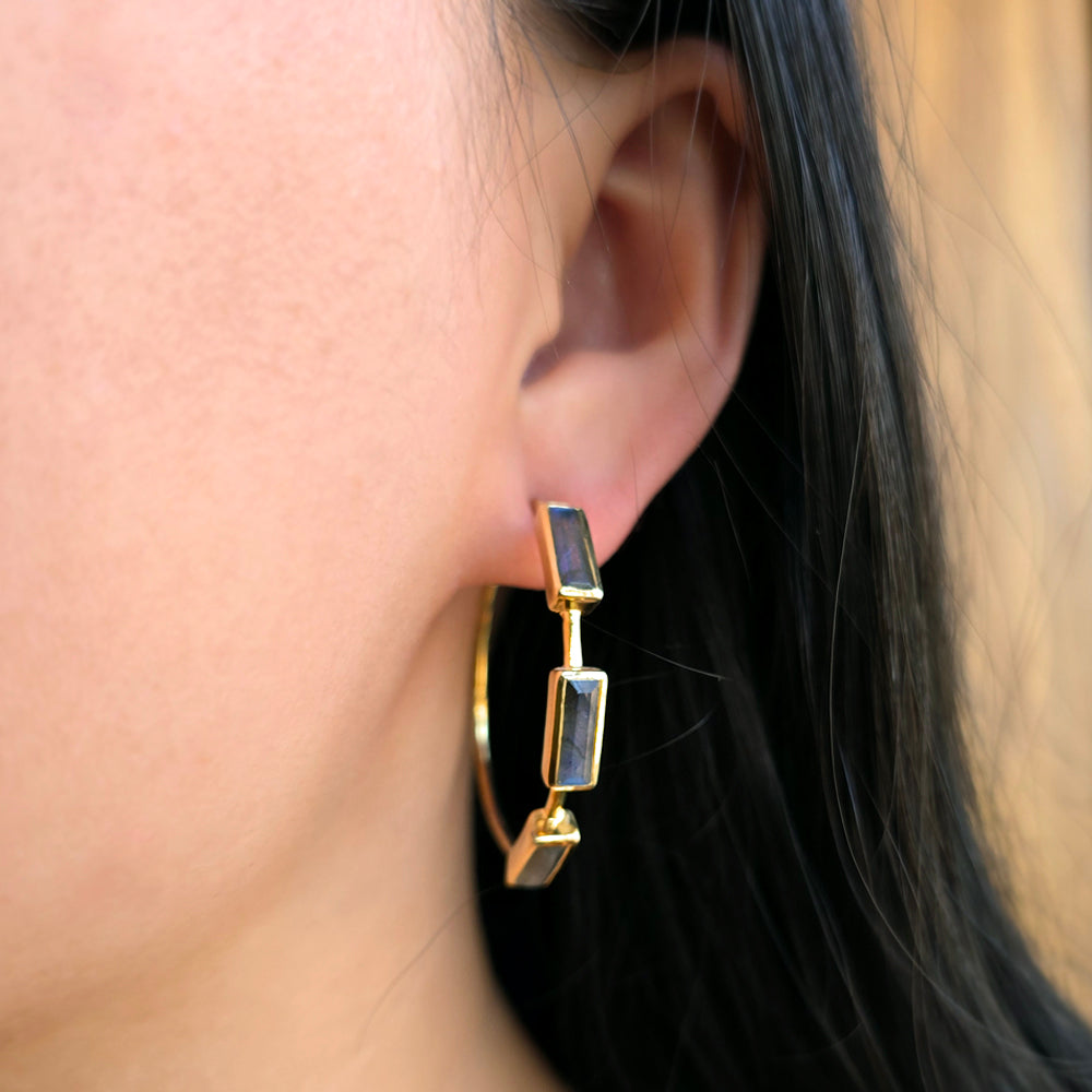Labradorite Hoop Earrings in Gold Vermeil - "Empire"