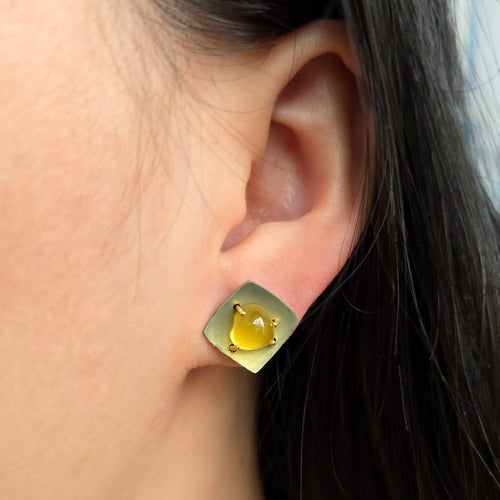 Yellow Beryl & Titanium Stud Earrings - "Sunroom"