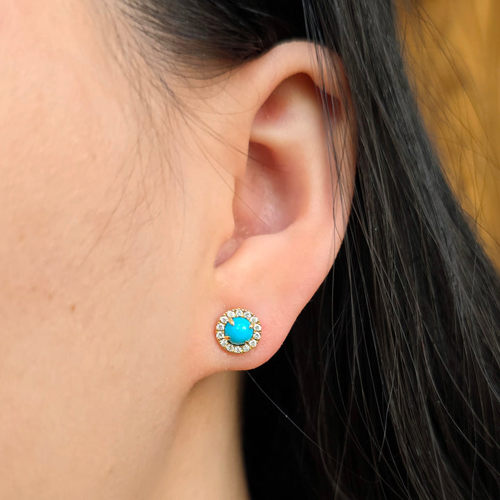 Turquoise Cabochon & Diamond Halo Earrings - "Sunlit Waters"