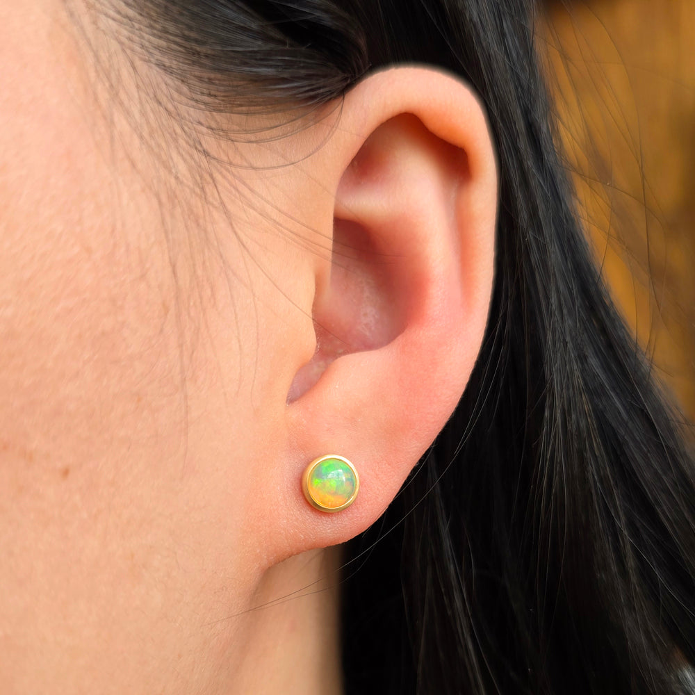 Opal & Yellow Gold Stud Earrings - "Ethereal Glow"