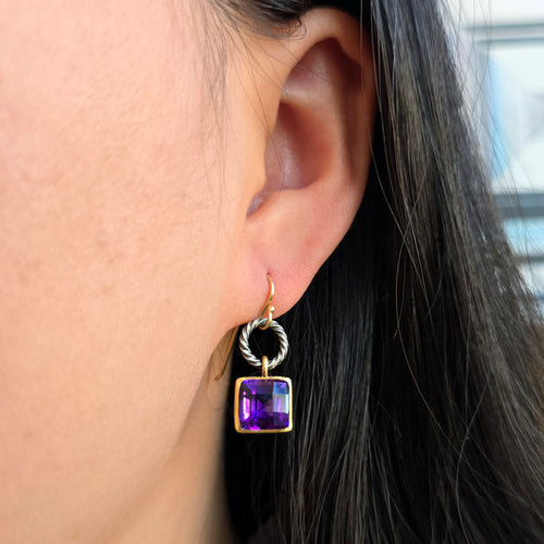Amethyst Gold Drop Earrings - "Vetus Mosaic"