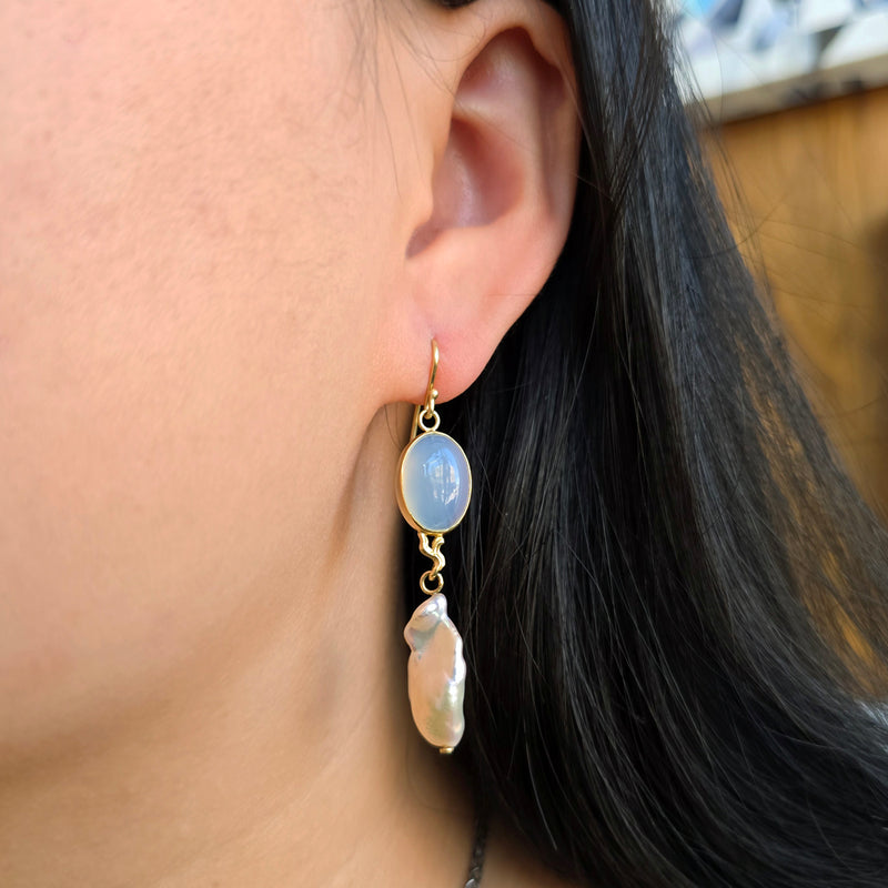 Keshi Pearl Statement Drop Earrings - "Moon Tide"