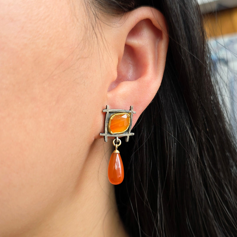Carnelian Stud Drop Earrings- "Soaring Shoji"