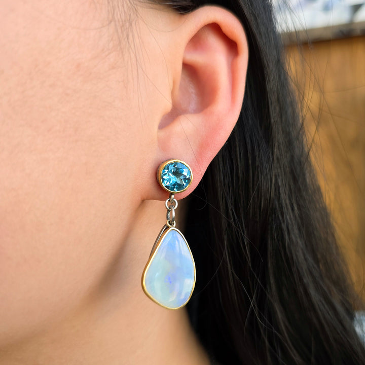 Blue Topaz Opal Dangle Earrings