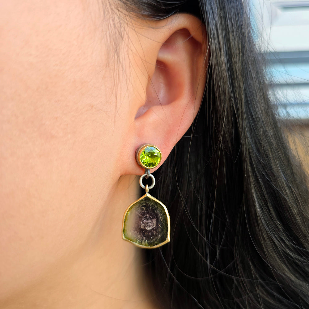 Peridot & Watermelon Tourmaline Drop Earrings