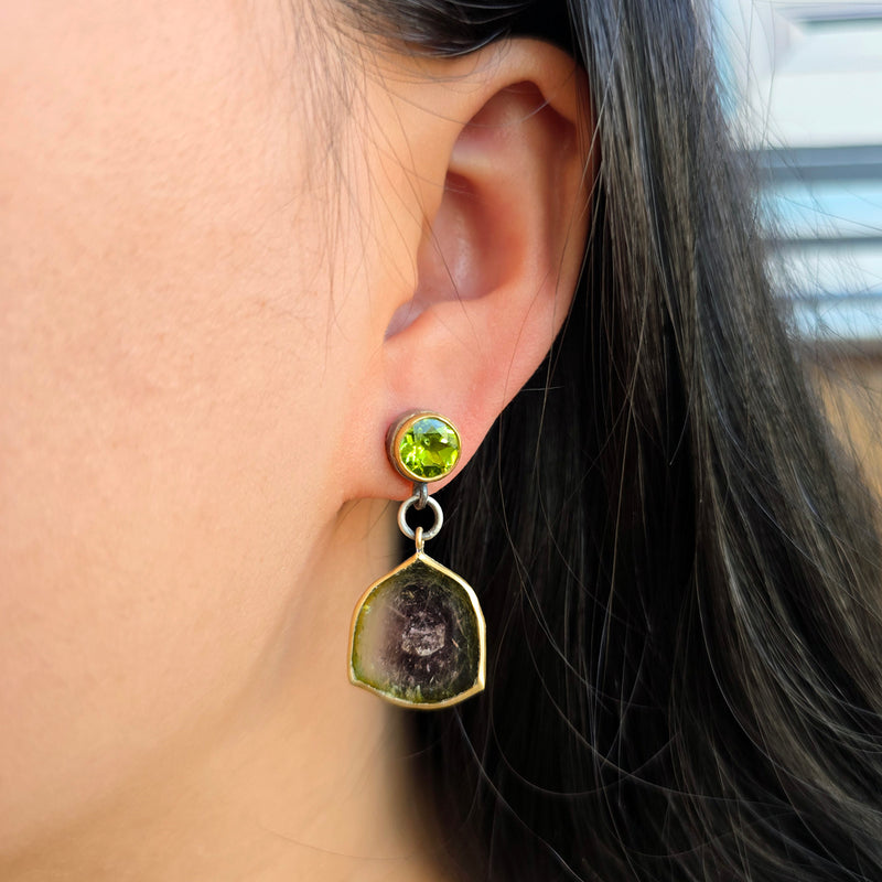 Peridot & Watermelon Tourmaline Drop Earrings