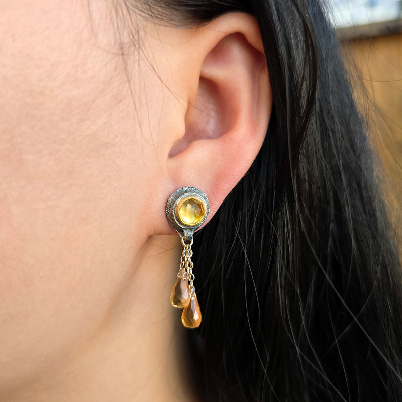 Two-Tone Citrine Drop Earrings - "Vetus"