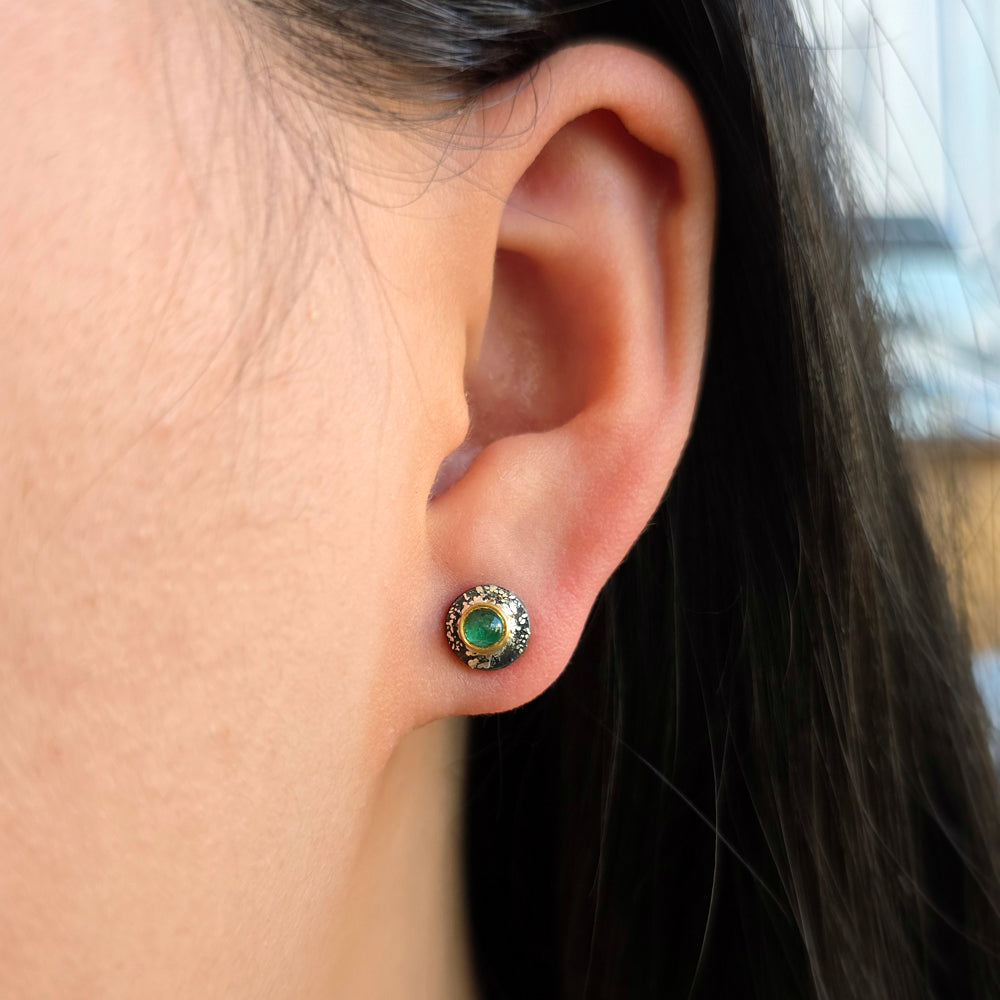 One-of-a-Kind Emerald Stud Earrings in Silver & Gold