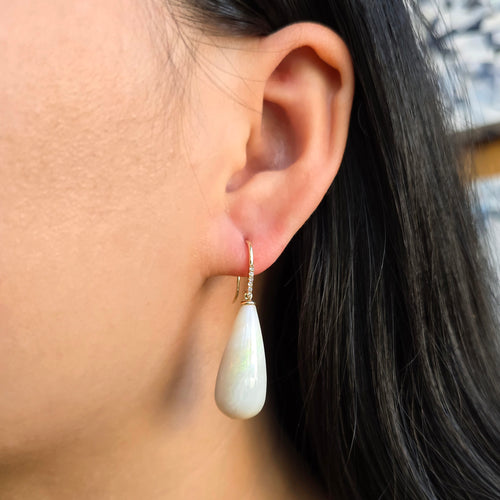 Opal, Diamond & Gold Drop Earrings – “Veil”
