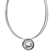 Sterling Silver & White Sapphire Circle Pendant - "Ice Age"