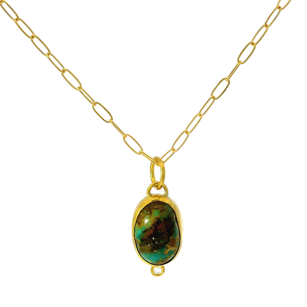 Turquoise Cabochon Pendant with Diamond Accent - "Maramis"