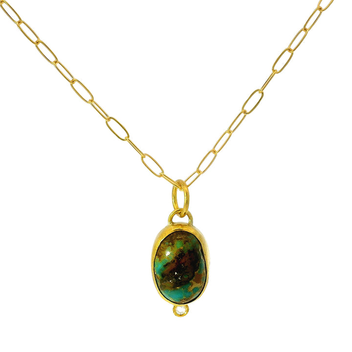 Turquoise Cabochon Pendant with Diamond Accent - "Maramis"