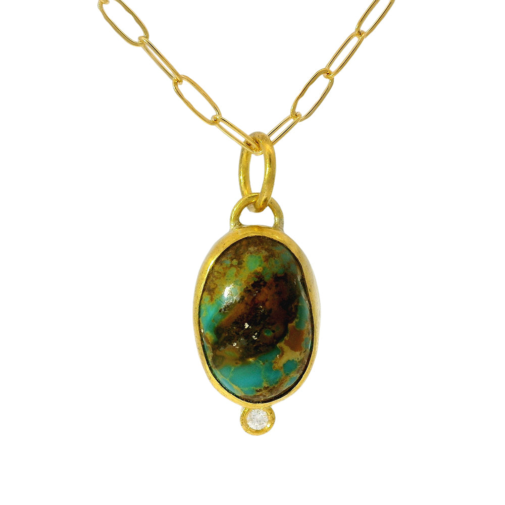 Turquoise Cabochon Pendant with Diamond Accent - "Maramis"