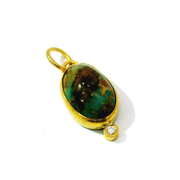 Turquoise Cabochon Pendant with Diamond Accent - "Maramis"