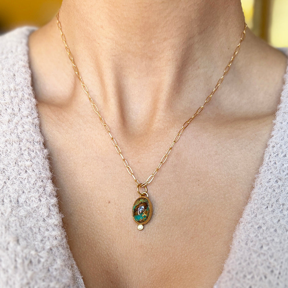Turquoise Cabochon Pendant with Diamond Accent - "Maramis"