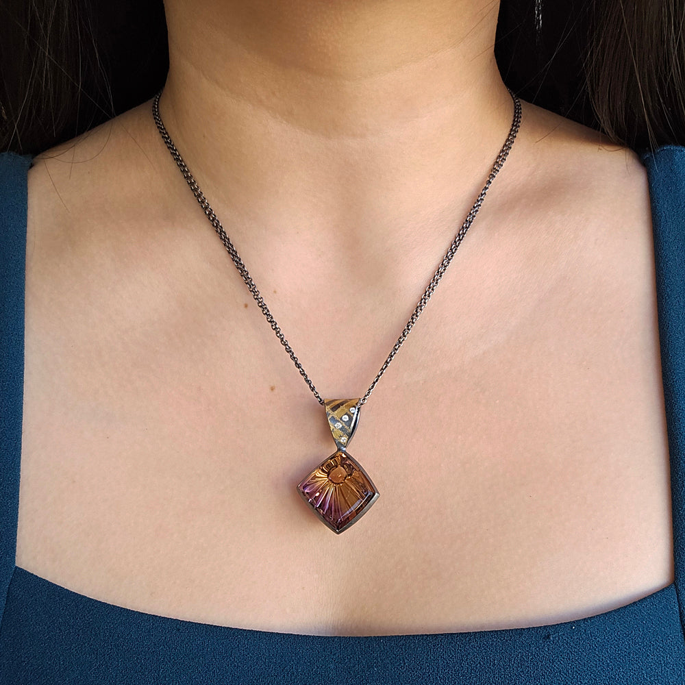 One-of-a-kind Ametrine, Gold & Sterling Silver Pendant - "Sunray"