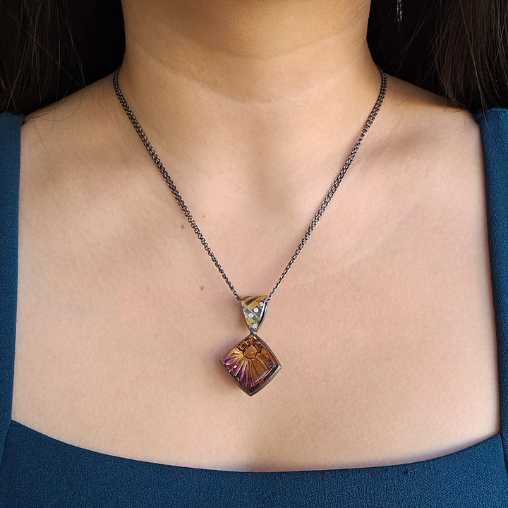 One-of-a-kind Ametrine, Gold & Sterling Silver Pendant - "Sunray"