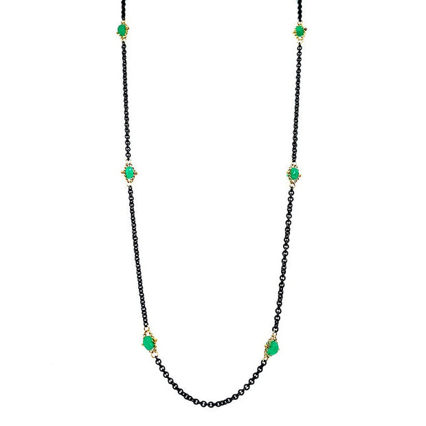 Faceted Emerald Station Necklace - "Islands of Emerald"