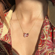 Pink Tourmaline & Rose Quartz Cluster Necklace - "Small Cloud"