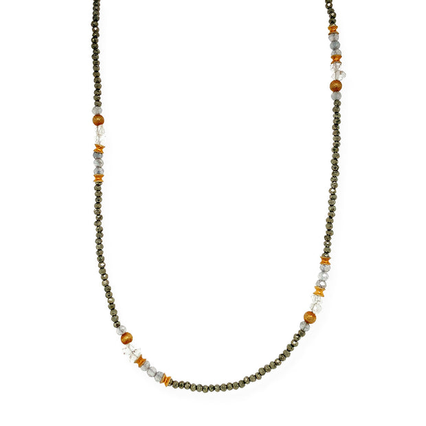 Pyrite, Herkimer Crystals, and Labradorite Gold Vermeil Necklace - "Stormy Days"